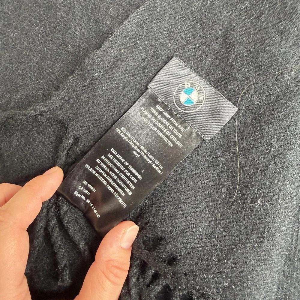 BMW Scarf Black Made In Germany Acrylic Wool Blend Knit car Logo 60x12